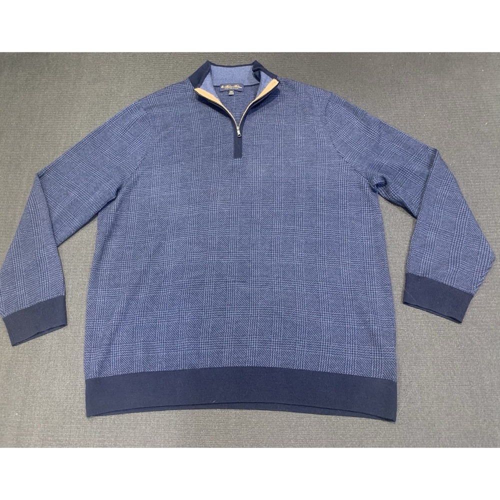 Brooks Brothers Ultimate‎ Merino Wool Half-Zip Sweater Blue Houndstooth Size XXL